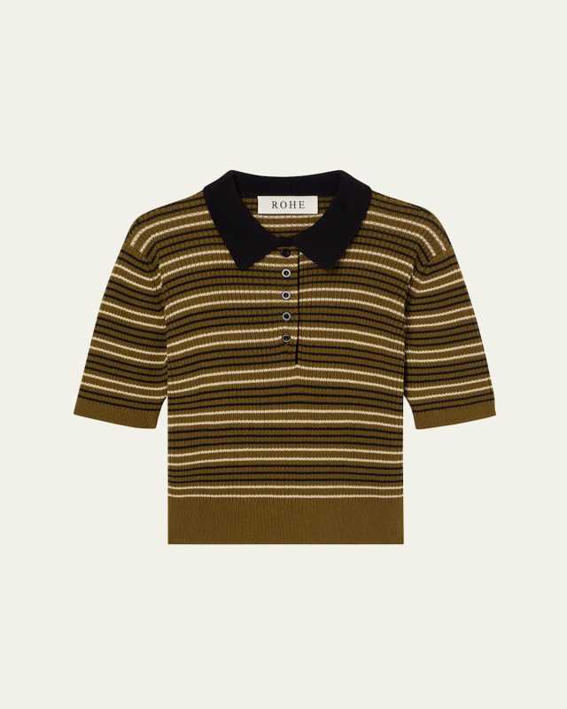Striped Knit Polo Top